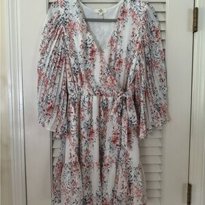 Entro White, Blue, Pink, Cream Sundress with Bell Sleeves and V-Neck